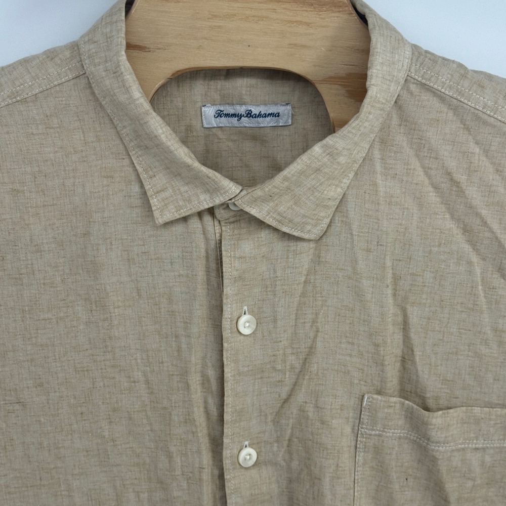 Tommy Bahama Mens XXXL Tan Lyocell Linen Blend Short Sleeve Button Front Shirt